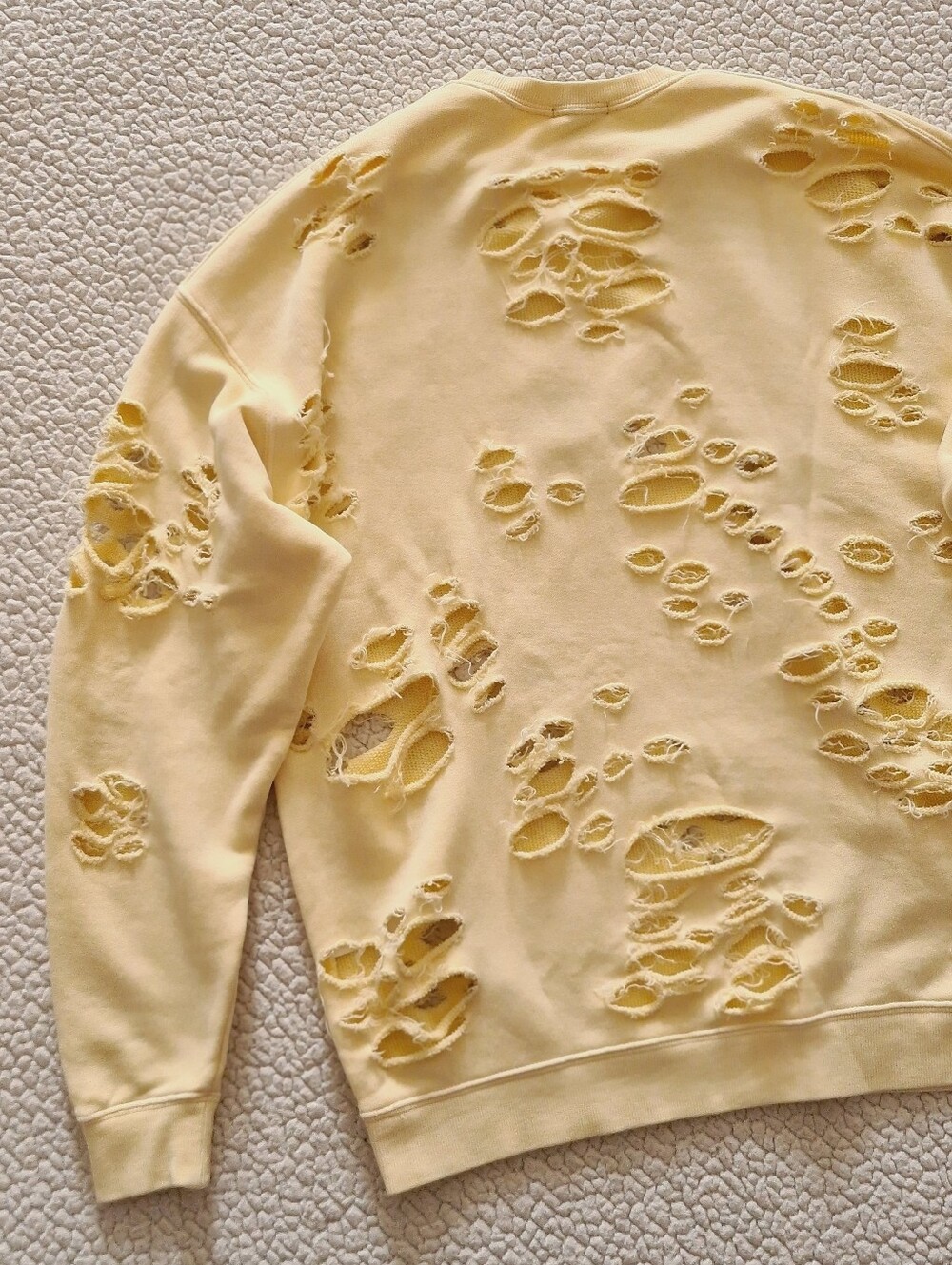 R13 Super Distressed Oversized Crewneck Sweatshirt In Washed Yellow XS Org $450 - Picture 12 of 14